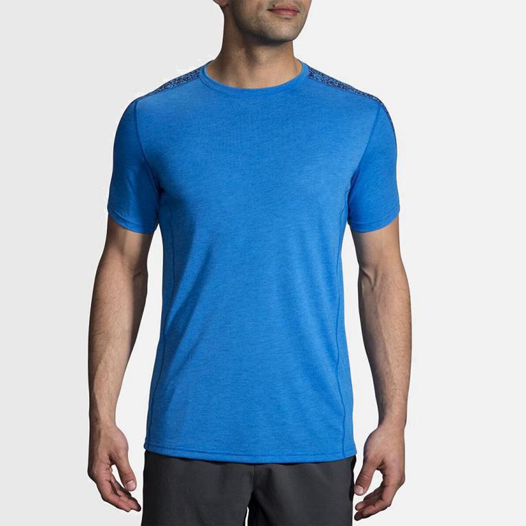 Brooks Distance Mens Short Sleeve Running Shirt - Blue - Philippines (594172QPX)